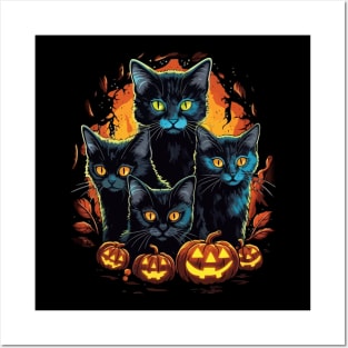 Halloween Scary Black Cats Cute Pumpkin Posters and Art